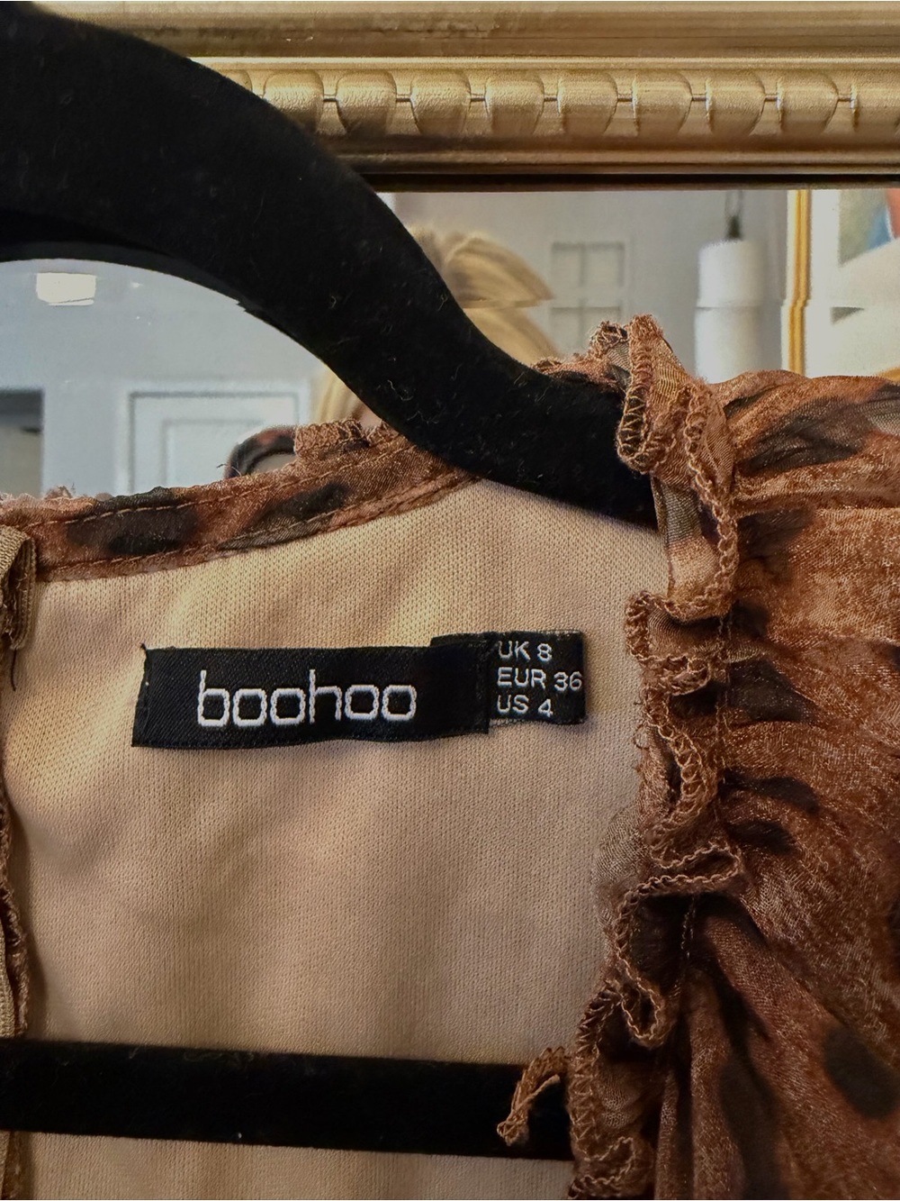 Boohoo Brown Leopard Print Ruffle Wrap Romper - Picture 2 of 3